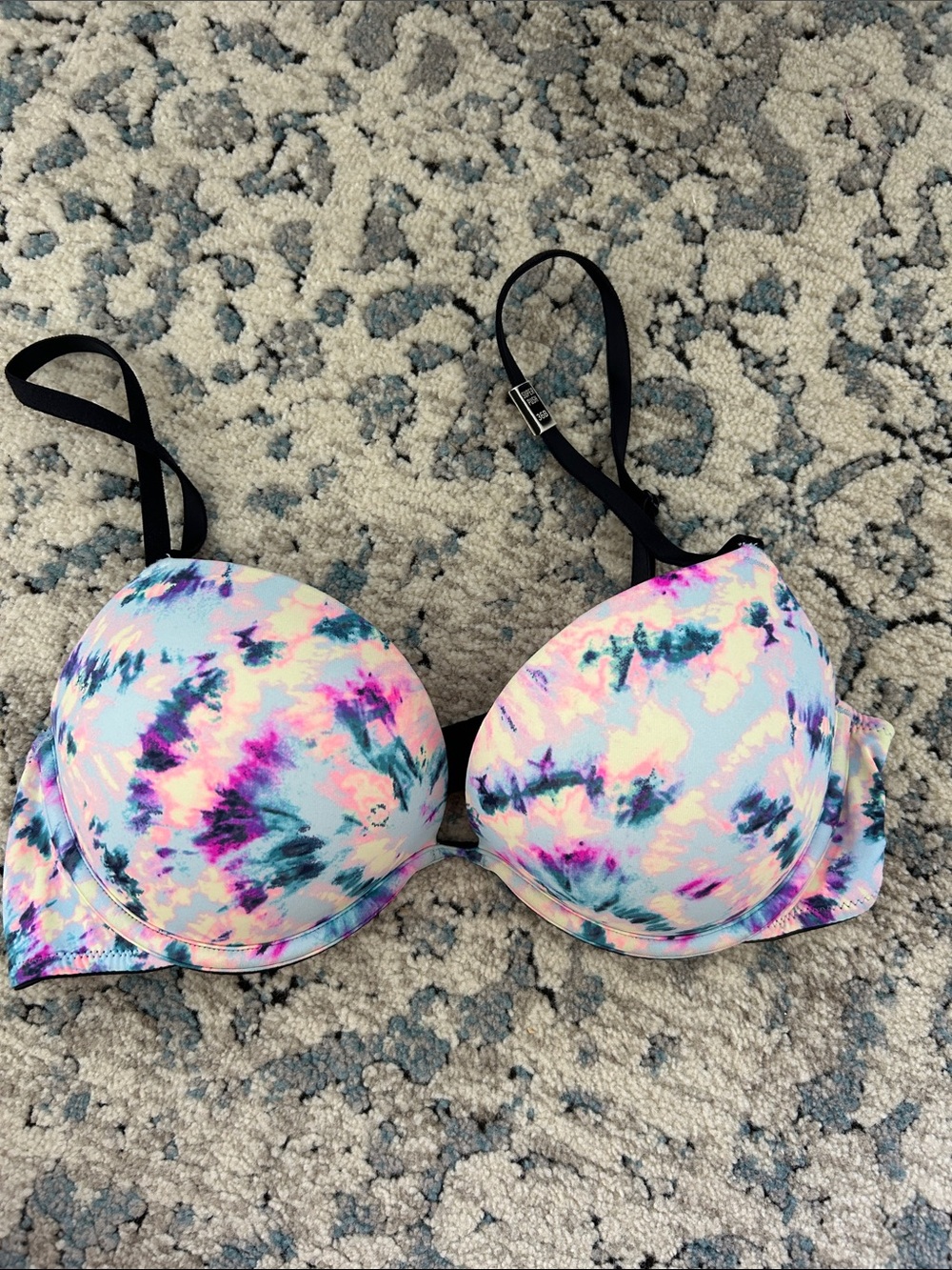 PINK Victoria's Secret Pastel Tie-Dye Push-Up Bra with Black Straps